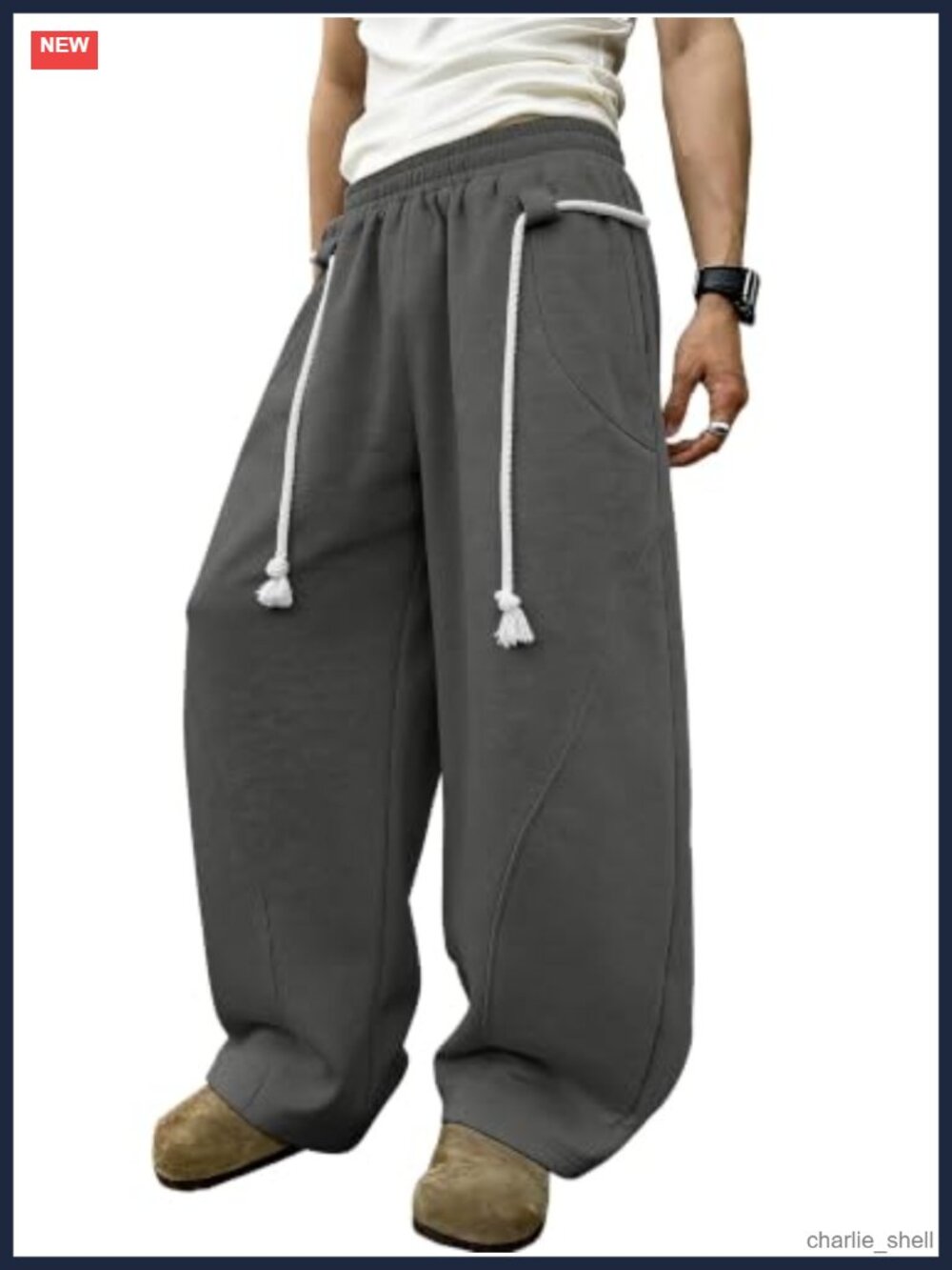 Men's Baggy Barrel Sweatpants Wide Leg Rope Design Pant